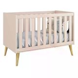 Berço Mini Cama Theo Rosa Fosco Com Pés Madeira Natural - Reller Móveis Rosa Fosco