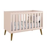 Berço Mini Cama Theo Retrô Rosa Fosco Com Pés Amadeirado - Reller Móveis Rosa Fosco
