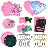 7 Moldes Para Llavero De Resina, Molde De Silicona De Resina Con Forma De Pata De Oso, Forma De Hueso De Perro, Redondo, Corazón, Forma De M