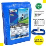 Capa De Piscina Azul Ck300 4.5x3.5 Metros + Kit Instalação
