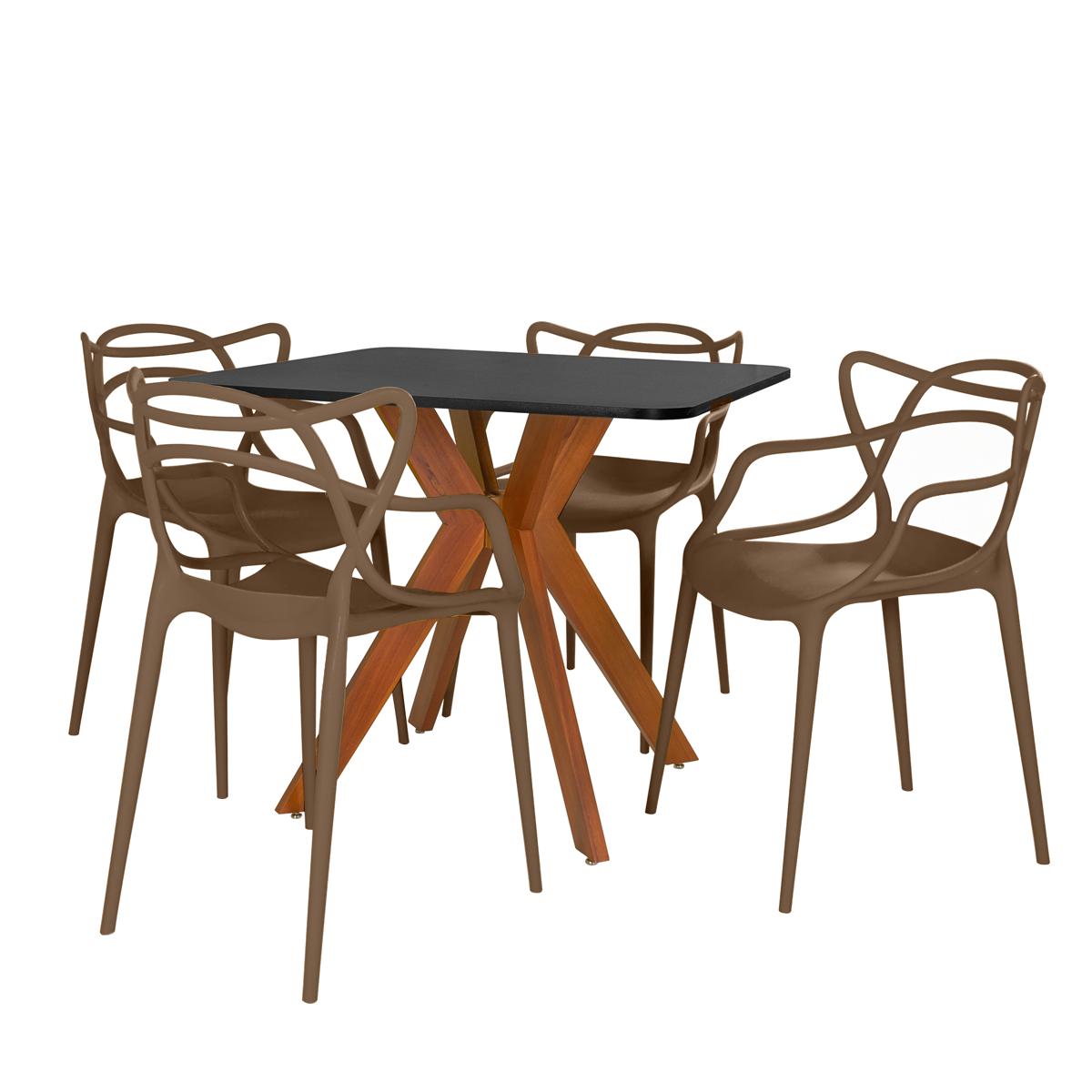 Conjunto Mesa De Jantar Quadrada Isa 90x90cm Preta Com 4 Cadeiras Allegra - Marrom