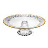 Prato Para Bolo De Cristal Com Pe E Fio De Ouro Radial - Lyor