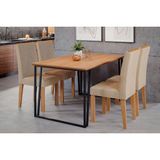Conjunto: Mesa De Cozinha Lisa Tampo Madeirado C/ Vidro 130x80cm E 4 Cadeiras Nicole Savana/nature-suede Nude Bege - Cimol