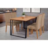 Conjunto: Mesa De Cozinha Lisa Tampo Madeirado C/ Vidro 130x80cm E 4 Cadeiras Nicole Savana/nature-suede Pluma-joli Capuccino - Cimol
