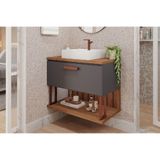 Gabinete De Banheiro Balcão Duna 1 Porta C/cuba 80cm Titanio/freijo - Mgm
