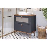Gabinete De Banheiro Balcão Vêneto 1 Porta E 1 Gaveta C/cuba 80cm Titanio/freijo - Mgm