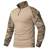 Camisa De Combate Tática Carwornic Masculina De Manga Comprida Com Zíper 1/4