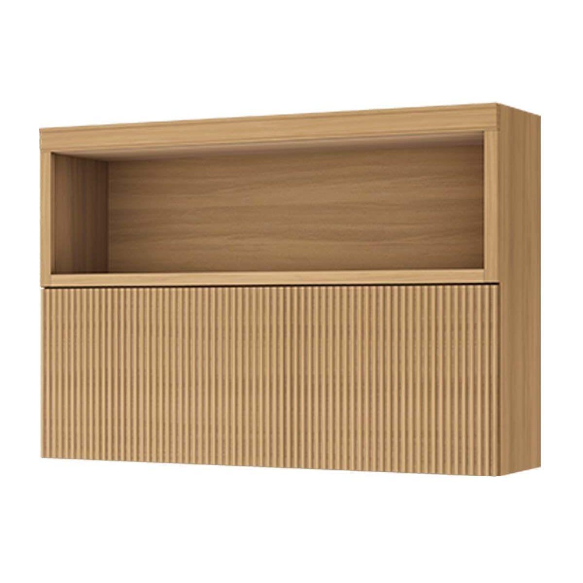 Armário Aéreo Cozinha Modulado Marquesa C/ 1 Porta Basculante Ripada E 1 Nicho 120cm Nature - Nesher