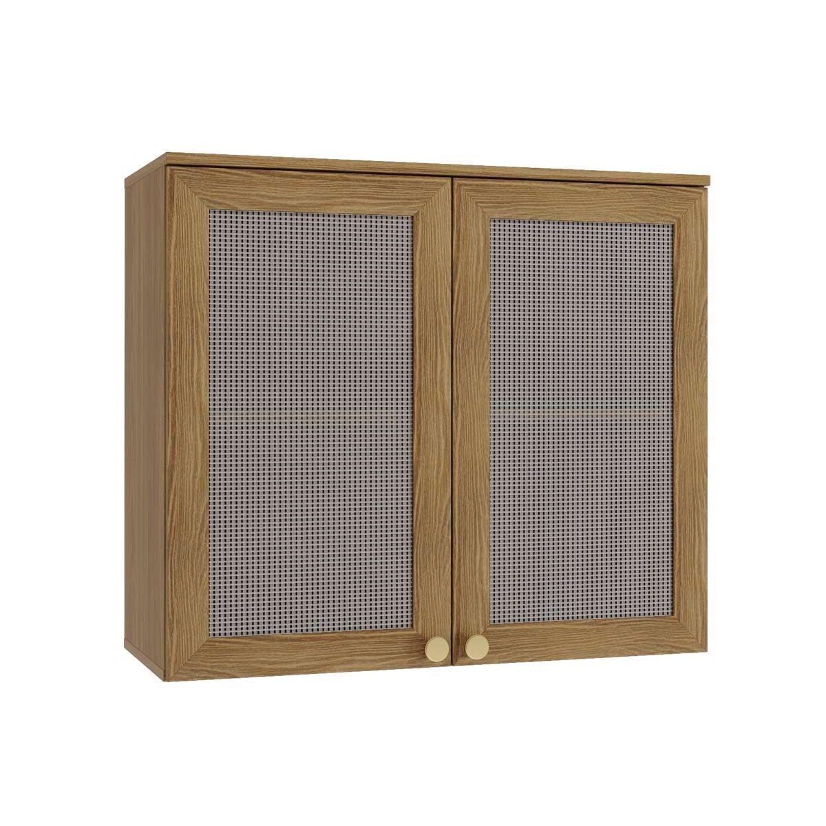 Armário Aéreo Cozinha Modulado Botanic M633 C/ 2 Portas C/ Tela 80cm Nogueira - Kappesberg