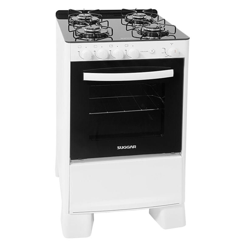 Fogão 4 Bocas Suggar Cook Glass Branco Mesa em Vidro – Bivolt – Fgvcg410br