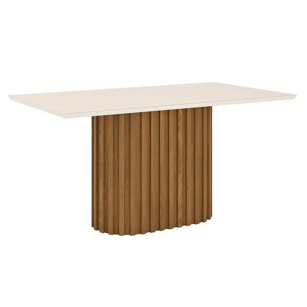 Mesa De Jantar Solana 160 Cm Canto Reto Com Vidro Nature Off White - Henn