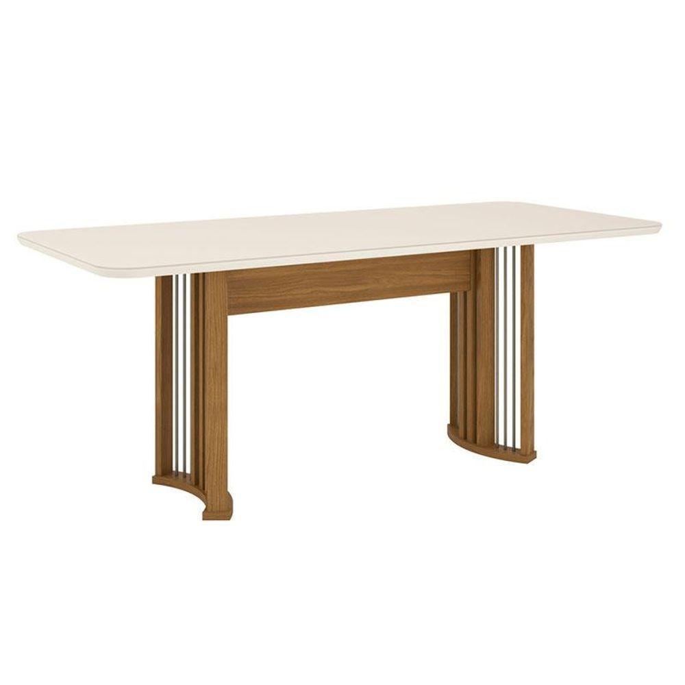 Mesa De Jantar Ísis 200 Cm Canto Arredondado Com Vidro Nature Off White - Henn