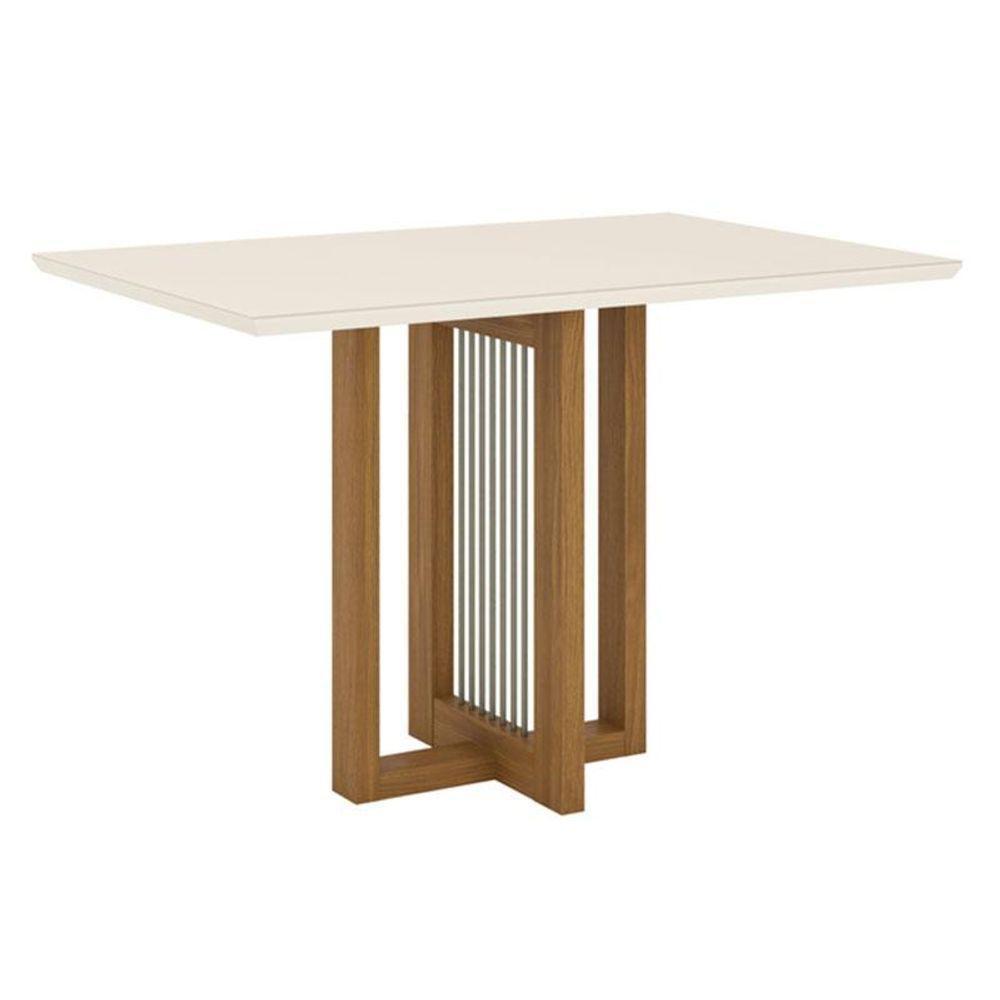 Mesa De Jantar Natalí 120 Cm Canto Reto Com Vidro Nature Off White - Henn