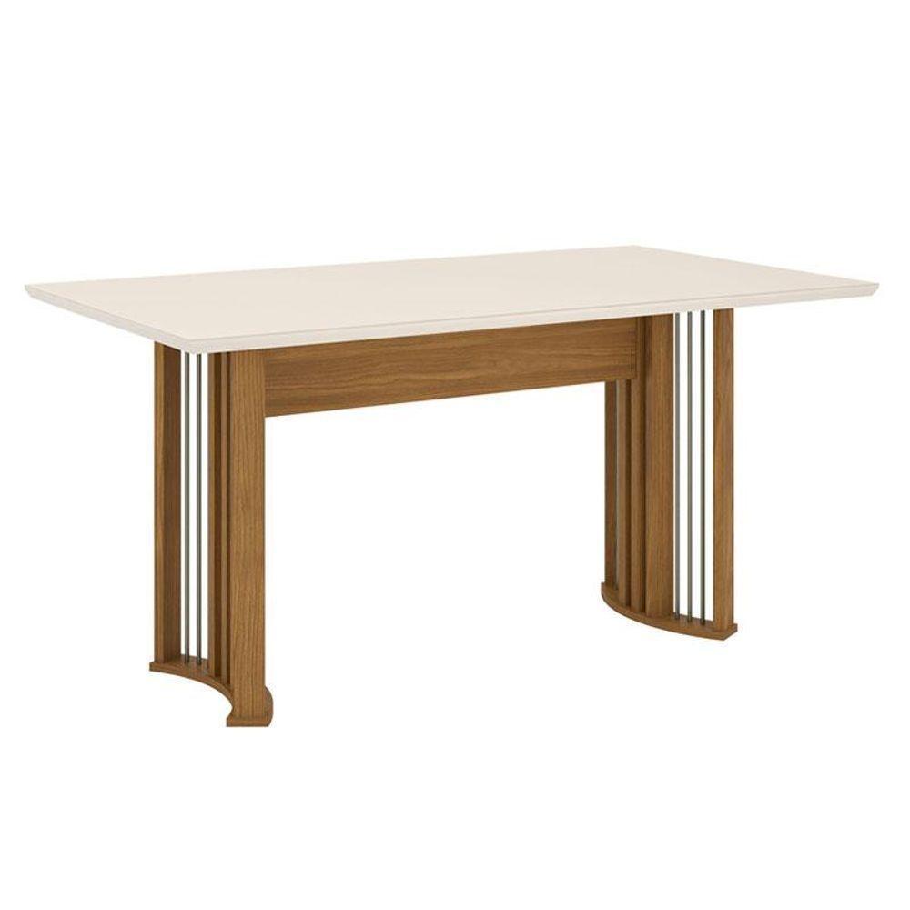 Mesa De Jantar Ísis 160 Cm Canto Reto Com Vidro Nature Off White - Henn