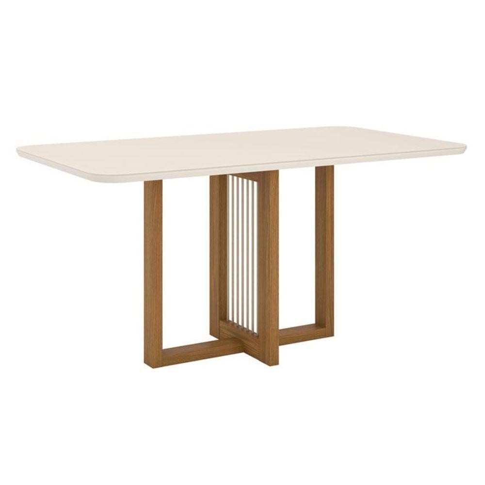 Mesa De Jantar Natalí 160 Cm Canto Arredondado Com Vidro Nature Off White - Henn