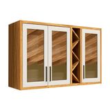 Armário Aéreo Cozinha Modulado Tempranillo C/ 3 Portas C/ Vidro Reflecta 120cm Amendoa/off White - Ronipa