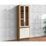 Paneleiro De Cozinha Cristaleira Tempranillo C/ 4 Portas (2 C/ Vidro Canelado) 70x230cm Amendoa/off White - Ronipa