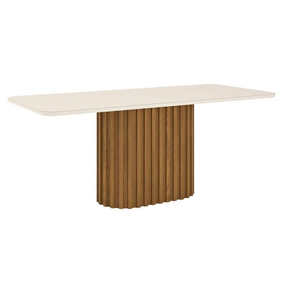 Mesa De Jantar Solana 200 Cm Canto Arredondado Com Vidro Nature Off White - Henn