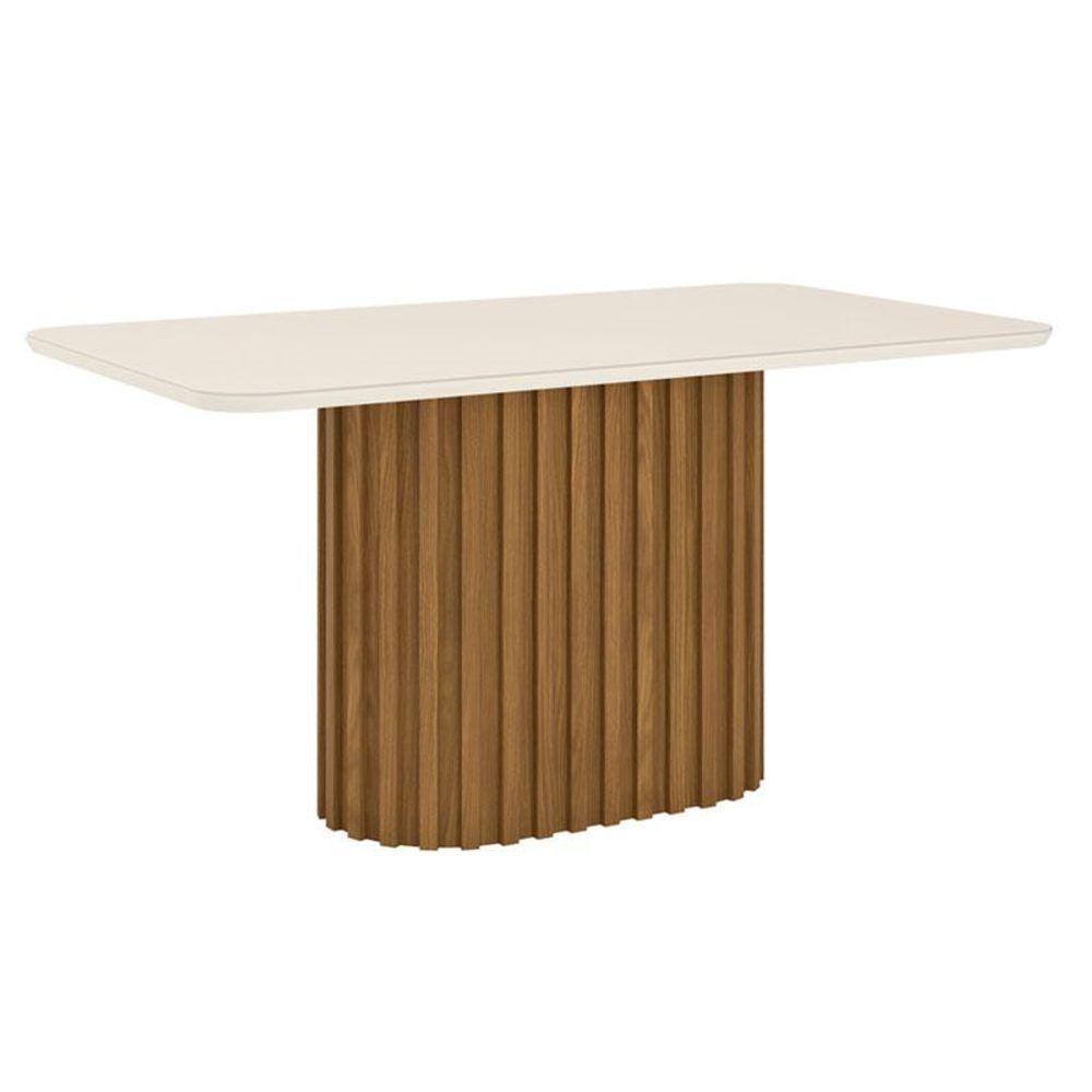 Mesa De Jantar Solana 160 Cm Canto Arredondado Com Vidro Nature Off White - Henn