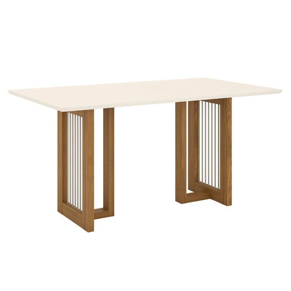 Mesa De Jantar Yara 160 Cm Canto Reto Sem Vidro Nature Off White - Henn