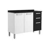 Gabinete P/ Pia Cozinha Balcão C/ Tampo Gourmet 7124 C/ 3 Portas E 2 Gavetas 120cm Branco/preto - Bertolini