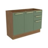 Gabinete P/ Pia Cozinha Balcão Botanic M624 C/ 2 Portas E 3 Gavetas S/tampo 120cm Nogueira/verde - Kappesberg