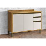 Gabinete P/ Pia Cozinha Balcão C/ Tampo Tempranillo C/ 2 Portas E 3 Gavetas 120cm Amendoa/off White - Ronipa
