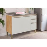 Módulo Cozinha Ronipa Nápoli Prime Balcão P/ Pia 3 Portas E 2 Gavetas S/tampo 120cm Amendoa/off White-ronipa