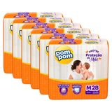 Fralda Descartável Pom Pom Derma Protek Jumbo Tamanho M - 6 Pacotes Com 28 Fraldas - Total 168 Tiras