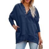 Moletom Com Capuz Feminino Prettygarden Com Decote Em V Azul Escuro