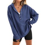 Moletom Com Capuz Prettygarden, Moda Feminina 2024, Decote Em V, Azul Xs
