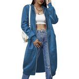 Jaqueta Feminina Casual, Solta, Com Zíper E Capuz, Azul