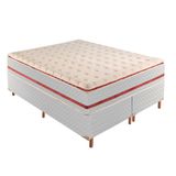 Box King Mônaco 42x193x203cm com Colchão Super King Molas Ensacadas Mônaco 32x193x203cm Rustico Branco/bordo