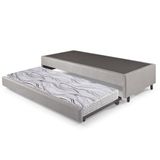 Bicama Box Solteiro Courino Linho Cinza 96x203x28 Cm Com Colchão Auxiliar Ecoflex