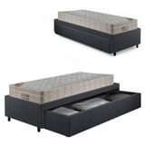 Cama Box Solteirão Com Gaveta 88x188cm Revestida Em Linho Cinza Com Colchão Airtech Ortobom