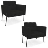 Poltrona Para Sala Pé Metal Preto Kit 2 Ana Linho Preto - Ibiza