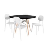 Conjunto Mesa De Jantar Redonda Eiffel Preta 100cm Com 4 Cadeiras Itália - Branco