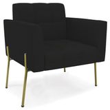 Poltrona Para Sala Pés Metálicos Dourado Ana Linho Preto - Ibiza