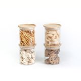 Kit 4 Potes De Vidro Empilhável Hermético Tampa Bambu 400ml Oikos