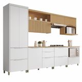 Cozinha 7 Peças Marquesa 7 Portas 7 Gavetas 350cm Mdf Nesher Branca / Nature