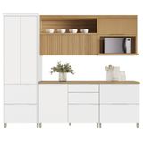 Cozinha 5 Peças Marquesa 6 Portas 6 Gavetas 100% Mdf Nesher Branca / Nature