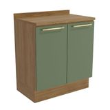 Balcão Com Tampo 80cm Botanic 2 Portas Kappesberg Nogueira E Verde Oliva
