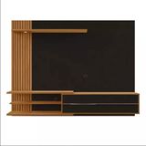 Painel Nt1355 182cm Com Lateral Em Ripado E Led Preto Tx- Freijó Trend