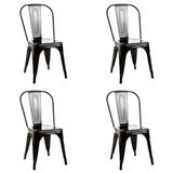 Kit 4 Cadeiras Tolix Iron Design Preto Fosco Aço Industrial Sala Cozinha Jantar Bar