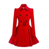 Casaco Foremode Women Swing De Lã De Peito Duplo Vermelho Ervilha M