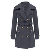 Trench Coat Wantdo Feminino Com Peito Duplo Cinza Xx-l