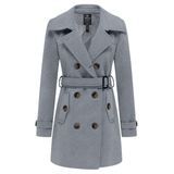 Casaco Feminino Pea Coat Wantdo Spring Peacoat Plus Size Com Cinto Cinza