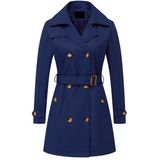 Casacos Femininos Trespassados, Vestidos Casuais De Lapela E Manga Comprida, Jaquetas Com Cinto, Azul Marinho, 2gg