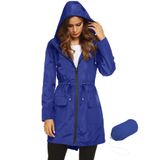 Casaco De Chuva Lomon Impermeável Embalável Para Mulheres Azul Royal S