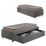 Cama Box Solteiro Com Gaveta 88x188cm Revestida Em Courino Linho Cinza Com Colchão Supreme Gazin